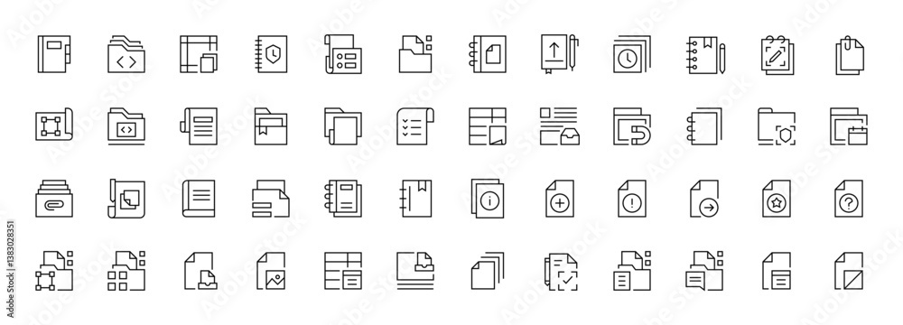 Document icon set. Paper document icons in line style. Note, task, folder, file, invoice, blank, checklist, business planning and more. Document icon set. Paper document icons in line style. Note, task, folder, file, invoice, blank, checklist, business planning and more.