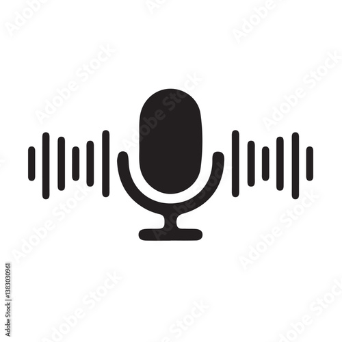 Microphone icon with sound waves, recording voice message sign. Microphone. Podcast, voice icon. Voice message or record.  Vector Illustration