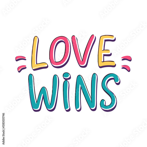 Love wins text in colorful comic style lettering