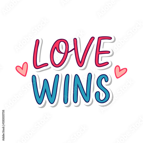 Love wins phrase in pastel pink and blue cartoon design