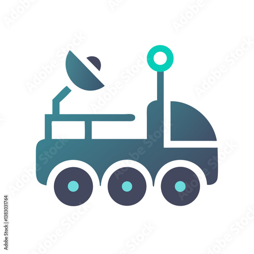 Modern space rover icon with blue wheels and antenna