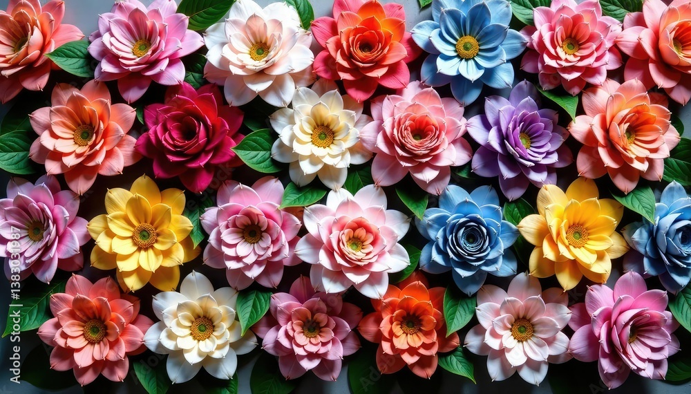Intricate floral bouquets arranged in hexagons, repeating, spring, summer Intricate floral bouquets arranged in hexagons, repeating, spring, summer
