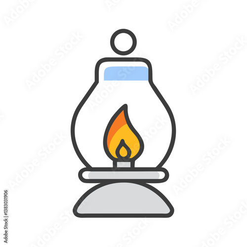 Minimal kerosene lamp icon with flame and gray base