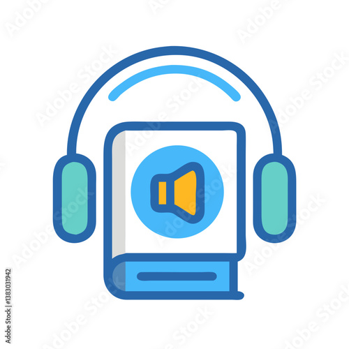Audio book icon with headphones in modern flat style