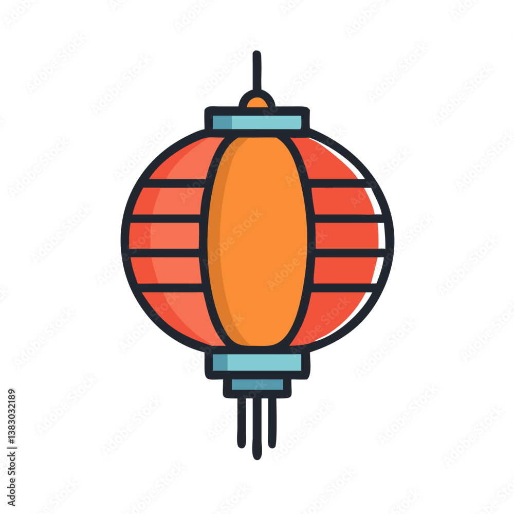 Red and orange Chinese lantern icon with bold lines