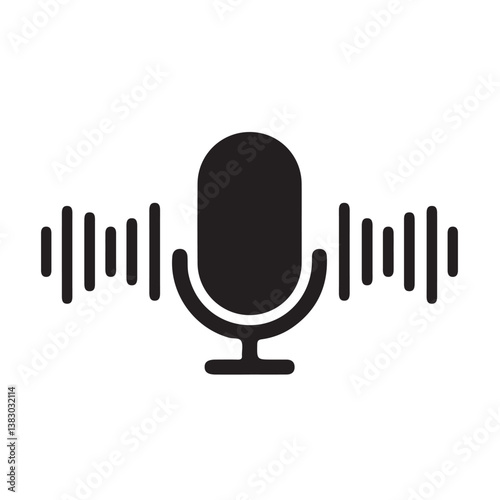 Microphone icon with sound waves, recording voice message sign. Microphone. Podcast, voice icon. Voice message or record.  Vector Illustration
