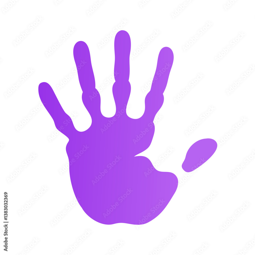 Purple handprint icon in flat silhouette style Purple handprint icon in flat silhouette style