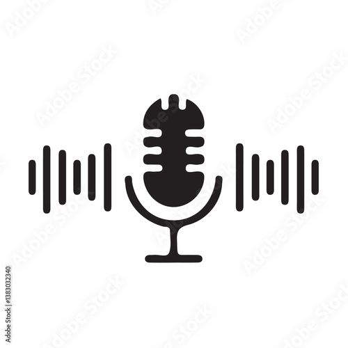 Microphone icon with sound waves, recording voice message sign. Microphone. Podcast, voice icon. Voice message or record.  Vector Illustration