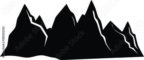 Black and white silhouette of a mountain range with jagged peaks, ideal for logos, branding, and digital artwork.