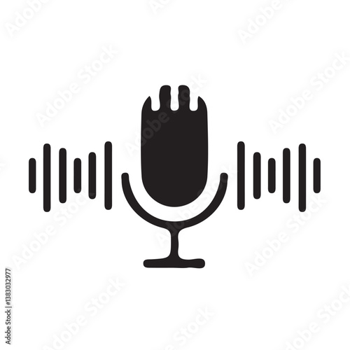 Microphone icon with sound waves, recording voice message sign. Microphone. Podcast, voice icon. Voice message or record.  Vector Illustration