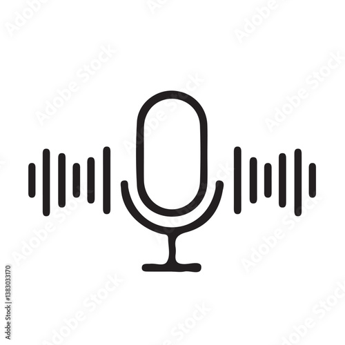 Microphone icon with sound waves, recording voice message sign. Microphone. Podcast, voice icon. Voice message or record.  Vector Illustration