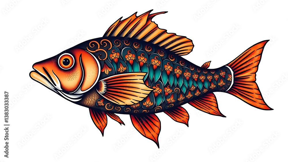 Fototapeta premium colorful batik tropical fish illustration isolated on transparent background