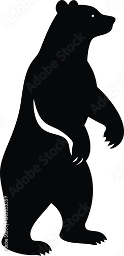 Black and white silhouette of a bear standing on its hind legs, ideal for logos, branding, and digital artwork.