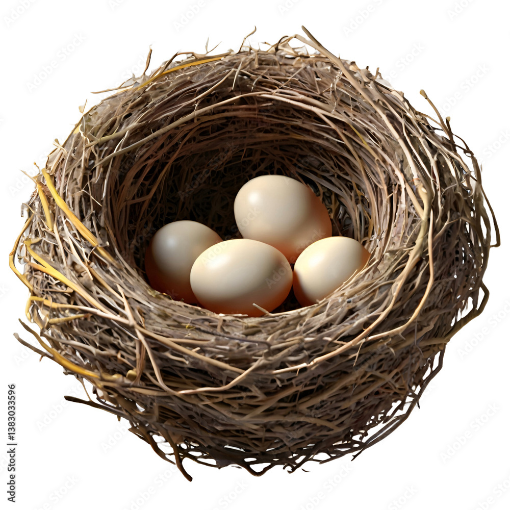 Bird nest 3d cartoon, isolated on transparent white background png