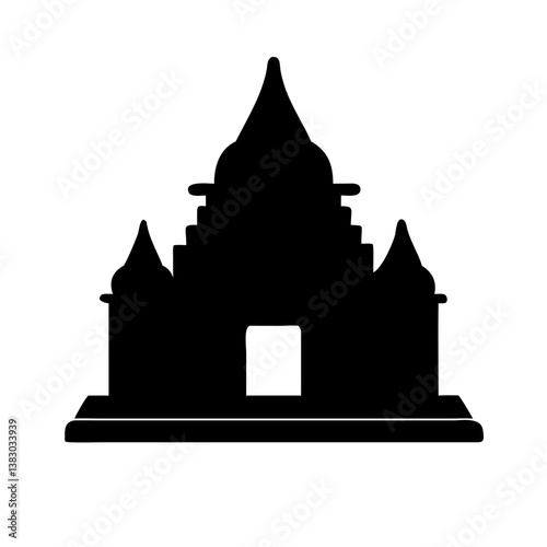 Black silhouette of temple with spire in flat style