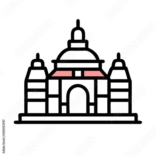 Outline Hindu-style temple icon in black and white line art