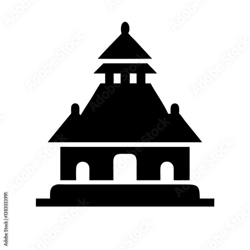 Silhouette of tiered roof temple with wide base in black