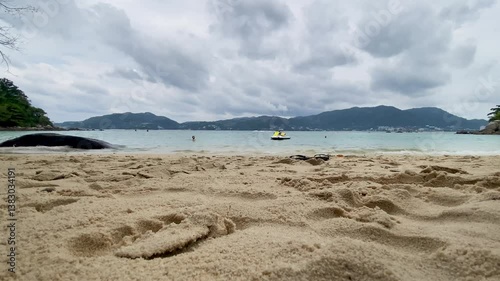 Phuket beach sea Thailand. Landscapes view of beach sea sand and sky in summer day. Beach sea space area. At Karon Beach, Phuket, Thailand. - 4K