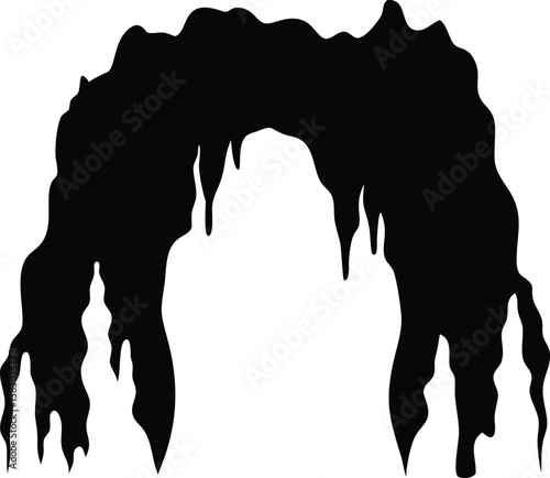 Black and white silhouette of a cave entrance with stalactites, ideal for logos, branding, and digital artwork.