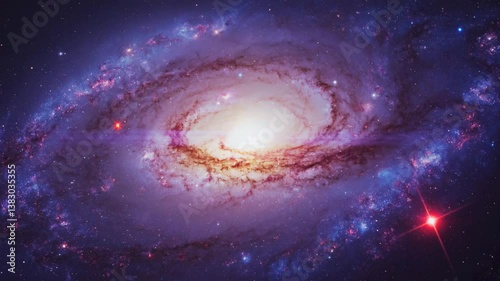A highly detailed cosmic background showcasing vast galaxies