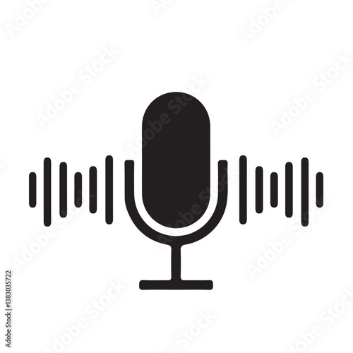 Microphone icon with sound waves, recording voice message sign. Microphone. Podcast, voice icon. Voice message or record.  Vector Illustration