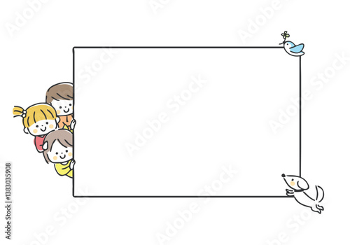 覗いている子供　笑顔