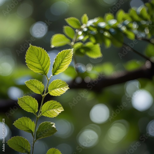 "Serenity in Green: Natural Leaf with Garden Bokeh