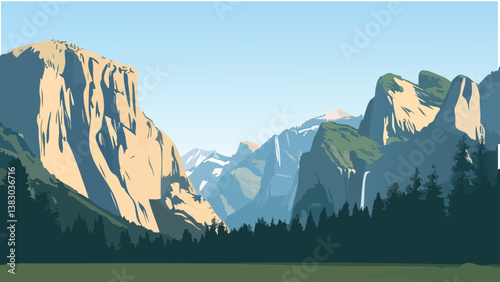 Yosemite National Park Skyline at Dawn in Digital Illustration.eps