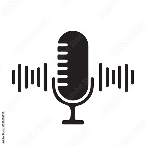 Microphone icon with sound waves, recording voice message sign. Microphone. Podcast, voice icon. Voice message or record.  Vector Illustration
