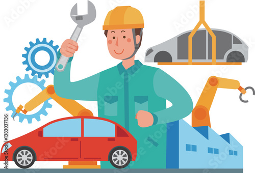 自動車工場で働く男性作業員
