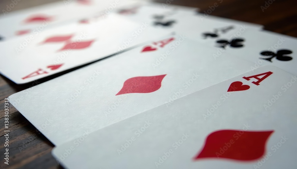 Playing cards arranged in a sequence showing an ace high pattern , win, order, design Playing cards arranged in a sequence showing an ace high pattern , win, order, design