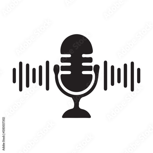 Microphone icon with sound waves, recording voice message sign. Microphone. Podcast, voice icon. Voice message or record.  Vector Illustration