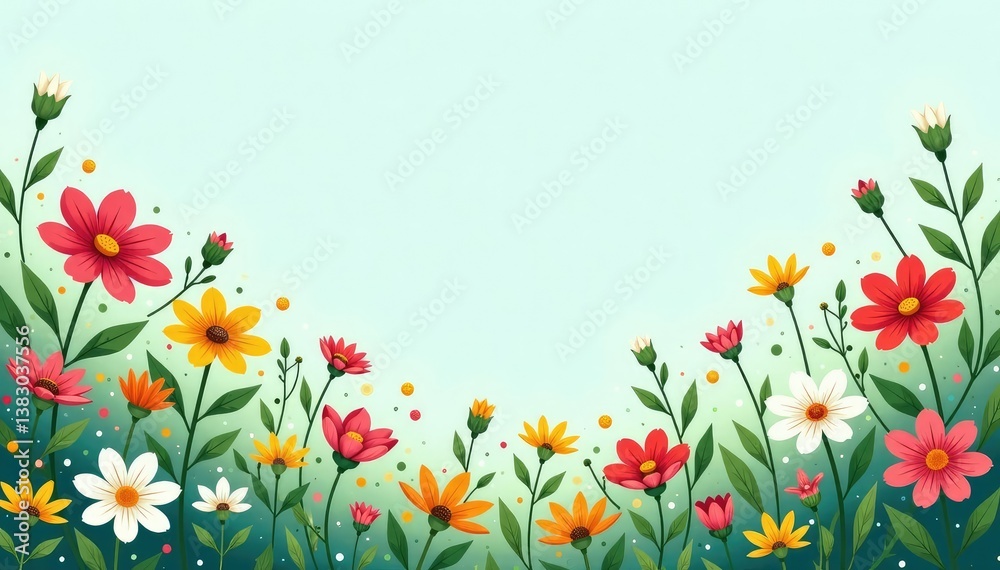Scattered wildflowers, simplistic line art style, illustration, background Scattered wildflowers, simplistic line art style, illustration, background