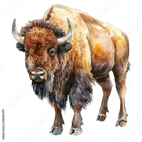 A watercolor painting of a bison, isolated on a white background. Bison vector


