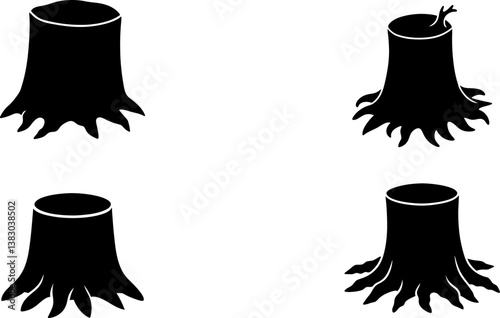 Tree stump vector collection & Set of tree stump black silhouette vector designs