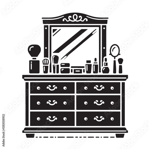 Black Color Dresser Silhouette Vector Illustration, Solid White Background