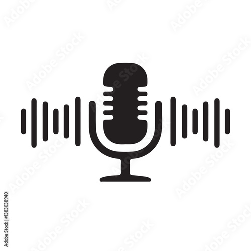 Microphone icon with sound waves, recording voice message sign. Microphone. Podcast, voice icon. Voice message or record.  Vector Illustration