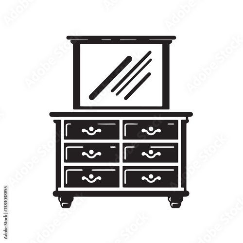Black Color Dresser Silhouette Vector Illustration, Solid White Background