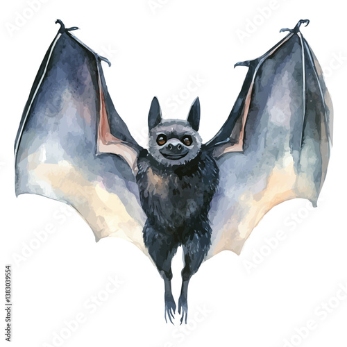 A watercolor painting of a bat, isolated on a white background. Bat vector

