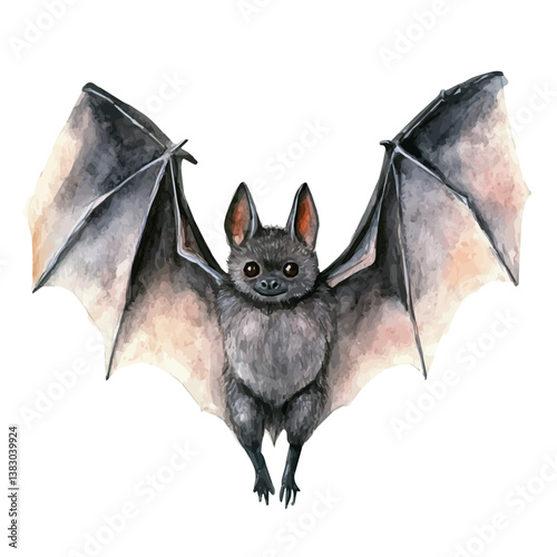A watercolor painting of a bat, isolated on a white background. Bat vector

