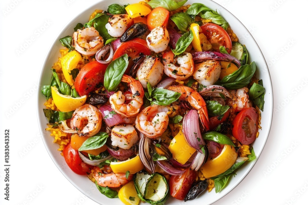 Elevated gourmet shrimp salad with vibrant vegetables and aromatic herbs creating a culinary masterpiece perfect for healthy eating and visual appeal Elevated gourmet shrimp salad with vibrant vegetables and aromatic herbs creating a culinary masterpiece perfect for healthy eating and visual appeal