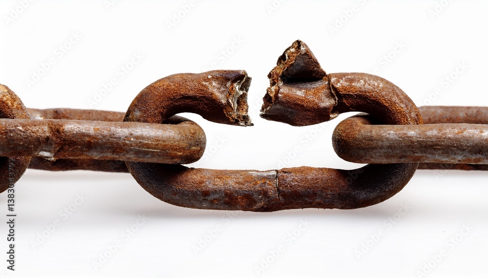 Obraz premium torn old rusty chain isolated on white background