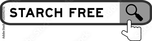 Search banner in word starch free with hand over magnifier icon on white background
