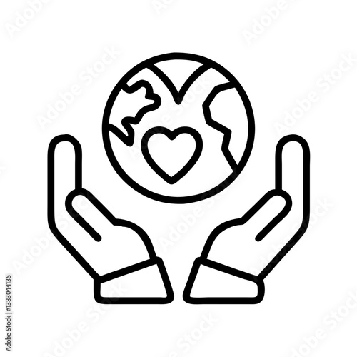 Earth day vector graphic: hands holding globe with heart for environmental protection and love of nature