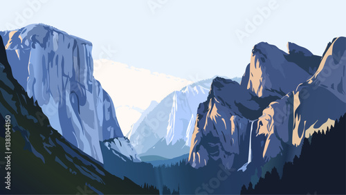 Yosemite National Park Skyline in Vibrant Digital Illustration