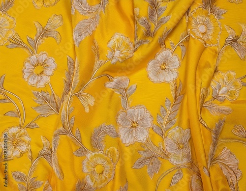 yellow floral block print pattern on jaipuri cotton fabric showcasing delicate motifs and a cheerful aesthetic in a vibrant soft hue