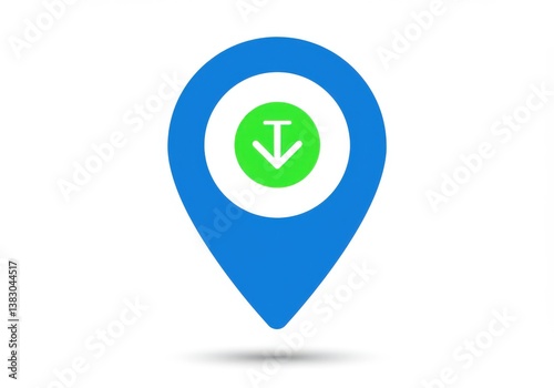 Free Download A blue location pin with a green circle and a white arrow pointing down in the center on white - GFXLoad