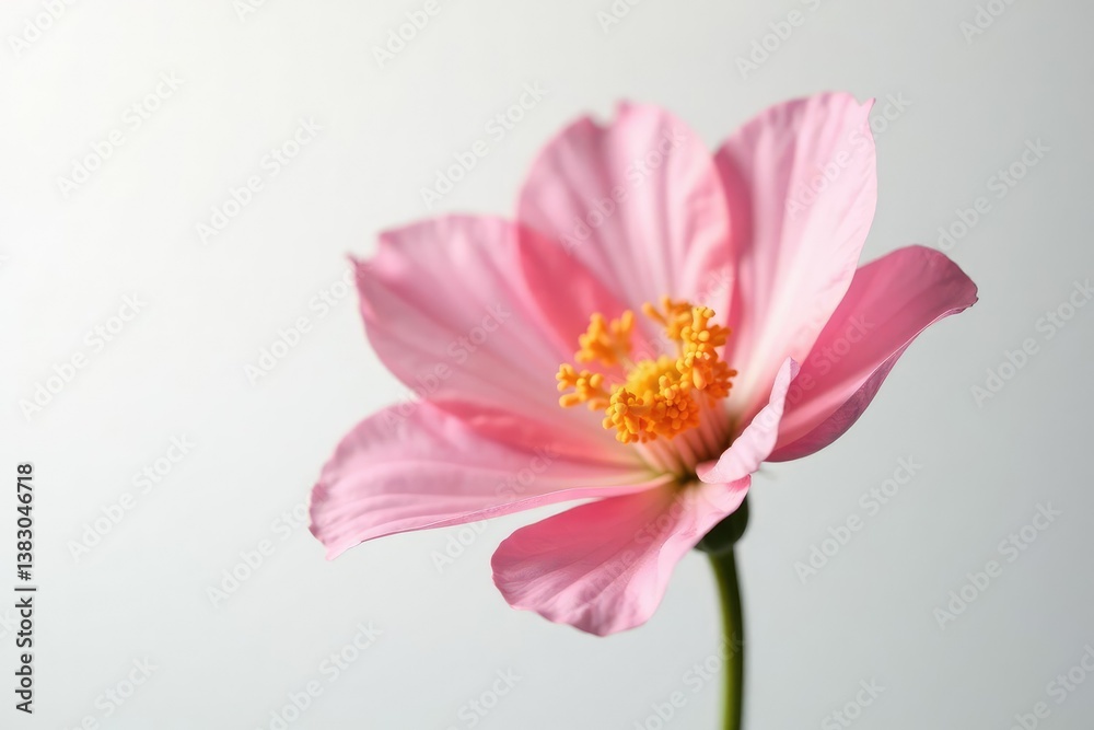 delicate petals of a flower isolated against soft white background, solitary, bloom, gentle delicate petals of a flower isolated against soft white background, solitary, bloom, gentle