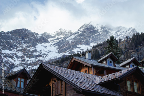 Bild auf Leinwand Late winter panorama of the Northern Italy Apls, taken from the village of Macugnaga