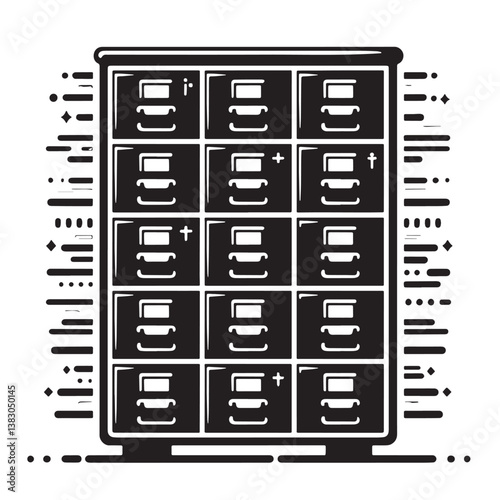 Black Color Filing Cabinet Silhouette Vector Illustration, Solid White Background